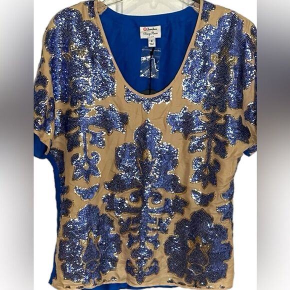 Tracy Reese for Neiman Marcus Target Brown Blue Sequin Lined Sleeveless Top Sz M - Picture 2 of 9